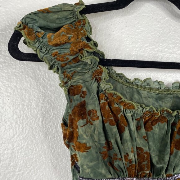 Shein  Velvet Burnout Babydoll Whimigoth Forest Fairy Milkmaid Top Green Sz XS - Picture 6 of 11